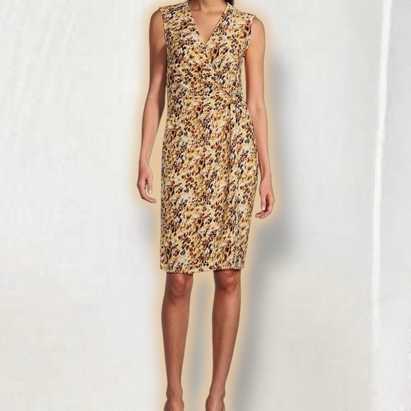 NWT Kasper ‘Naomi’ Everyday Knit Surplice Dress in “Daffodil / Vanilla Ice” 20W - Picture 4 of 16